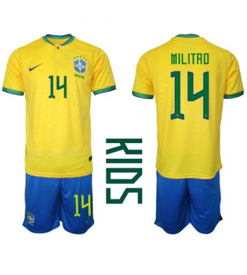 Brasilien Eder Militao #14 Hjemmebanesæt Børn VM 2022 Kort ærmer (+ korte bukser)